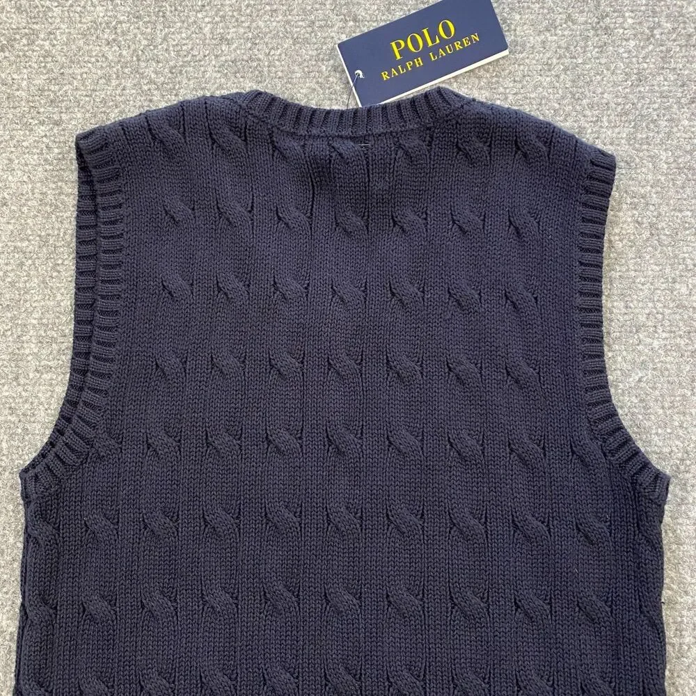 Polo Ralph Lauren Cable Knit V-Neck Sweater Vest Youth Boys 6 Navy Blue Red Pony - Picture 13 of 14